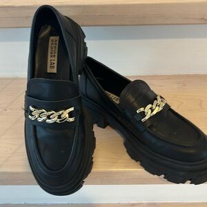 Super cool chunky black loafers with gold colour chain